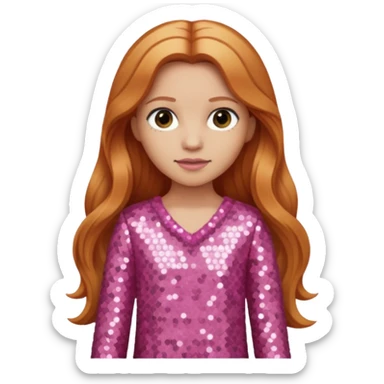 Carrie White with light skin, long reddish blonde hair, pink sequin outfit sticker