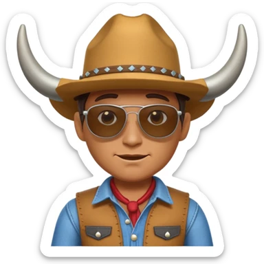 3D cartoon horned character portrait, wearing sunglasses, cowboy outfit, centered, clean background, no text, no watermark
 sticker