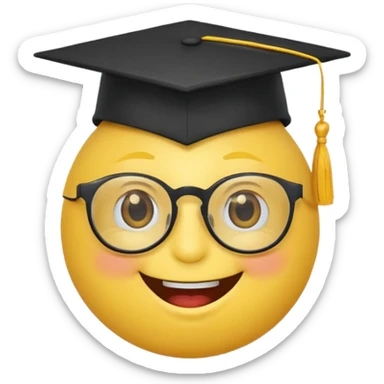 Желтый смайлик с очками и шляпой выпускника универа  sticker