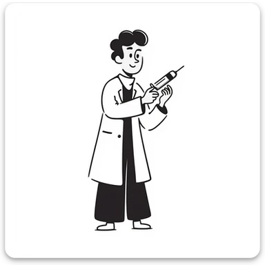 A caring looking victorian doctor holding a vaccination sticker