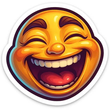 Create a cartoon sticker with a laughing expression in the style of Flux Pro, with a transparent background. The style should reflect the vibrant and detailed characteristics of Flux Pro style. sticker