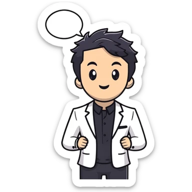 Polished headshot of a management educator with black wavy hair, stubble, strong features, white skin, smart casual attire with blazer, dynamic speaking expression, professional appearance for speaker profile sticker