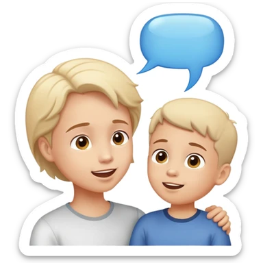 a child talking with a parent, happy and expressive, with speech bubble sticker