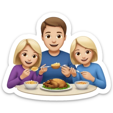 Family eating dinner and laughing together. Husband, wife, boy and girl (4 years old each) sticker