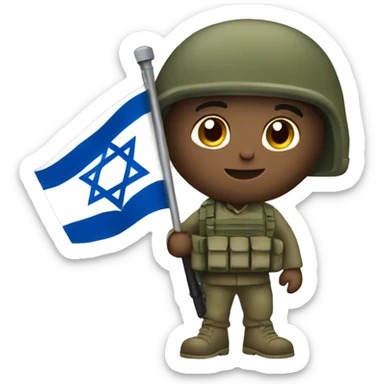 An Israel Defense Forces soldier holding an Israeli flag sticker