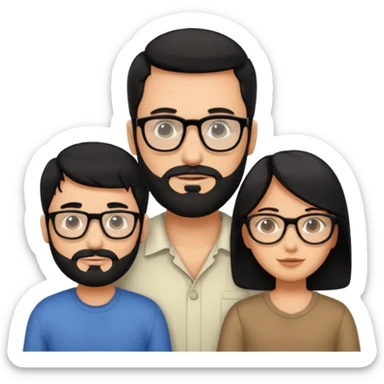 A family of a man, a woman and a boy, tanned, having black hair, the man wears glasses and has a beard.  sticker