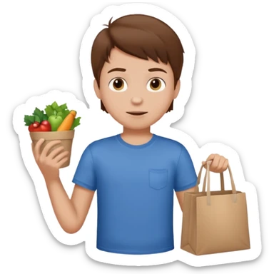 Boy going to the store for shopping, cartoon illustration, white background sticker