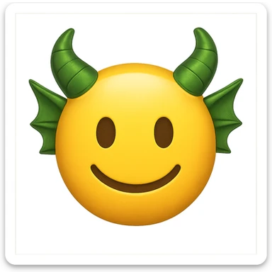 yellow face with green dragon horns, digital illustration emoji sticker