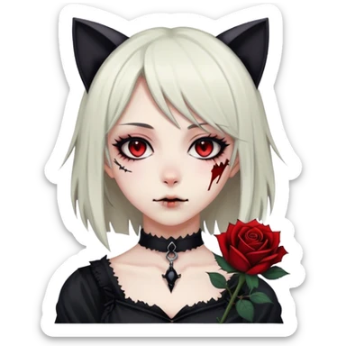 Bloody black rose anime gothic emo  beautiful gorgeous cool edgy cute lady with cat ears sticker