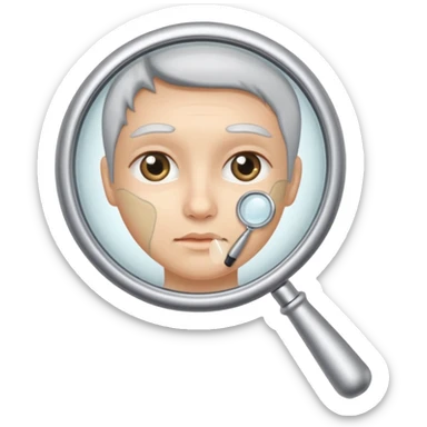 simple emoji of a magnifying glass examining skin representing dermatology sticker