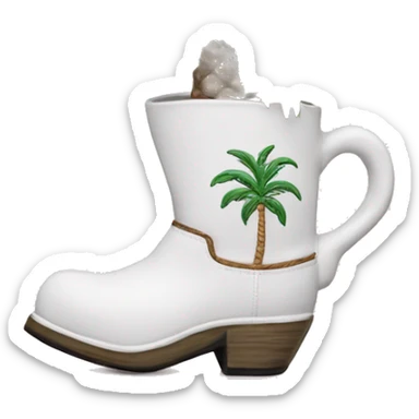 White cowgirl boot vase with palm tree  sticker
