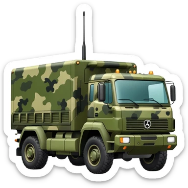 A truck in camouflage green with a realistic electronic warfare system sticker
