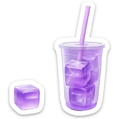 Realistic plastic cup and lid with Transluscent Light purple soda and large ice cubes inside and one straw through the top of the lid. sticker