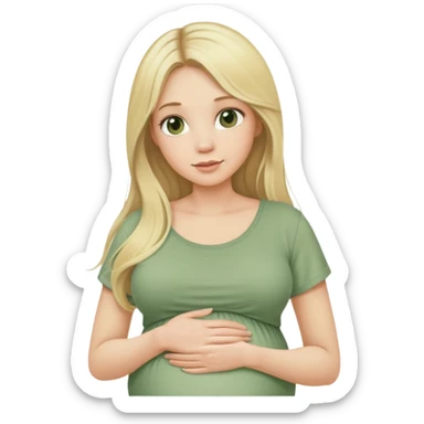 Beautiful Pregnant woman blonde with long hair sage green top sticker