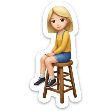 a girl is sitting on a stool seeing toward left side sticker