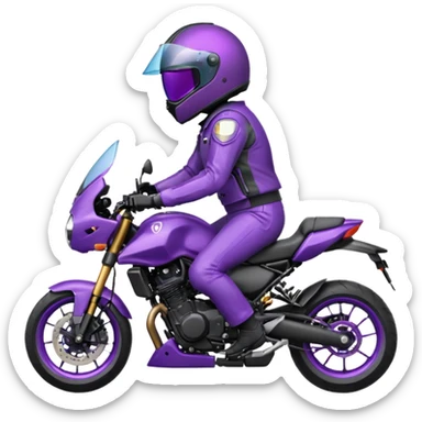 Créer un emoji avec une moto mt07 sport noir mate / violet iridescent très foncé. Avec une pilote dessus visière violet sombre faceless, bulle de la moto violet. Avec fond arrière violet, tenue complète casque inclus violet  sticker