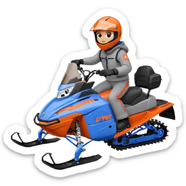 red Lynx brand snowmoble wheelies. driver with gray clothes and black/orange / blue helmet sticker
