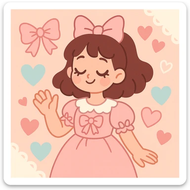coquette style, soft pastel colors, feminine, bows, hearts, lace, delicate and cute aesthetic sticker