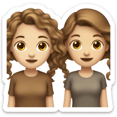 Two girls with white skin hugging each other one has wavy brown hair and the other has straight brown hair sticker
