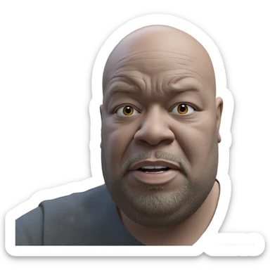 bald man with beard and bird sticker