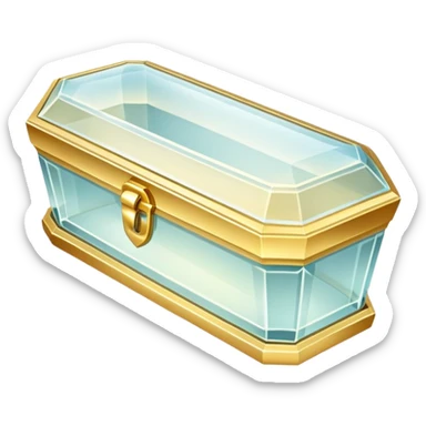 A delicate glass coffin with golden trim. Soft light reflects off the glass, adding an ethereal, fairy-tale glow sticker