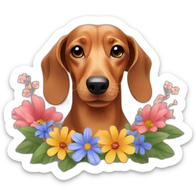 dachshund with flowers sticker