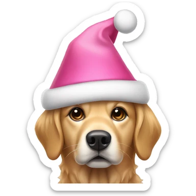 dog wearing pink christmas hat and the dog is a golden retriever  sticker