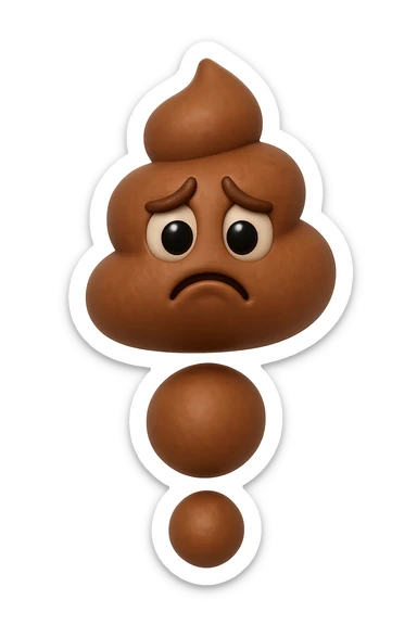 EMOJI STILE IPHONE 3D DI palline di cacca tristi che cadono dall'alto verticalmente, iperrealistico 4k sticker