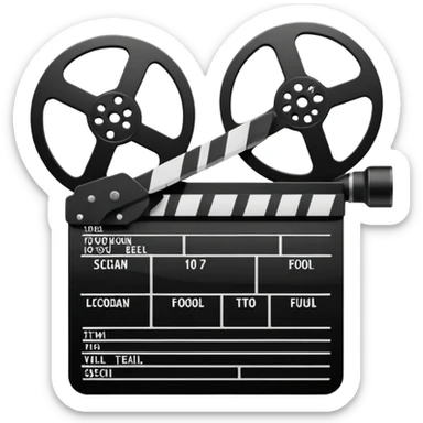 clapperboard with film reel sticker