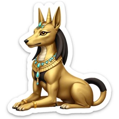 Ancient style lavishly adorned anubis staged formally sitting posed sticker