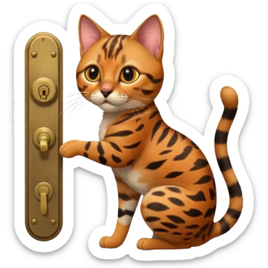 A bobtailed bengal turning a doorknob sticker