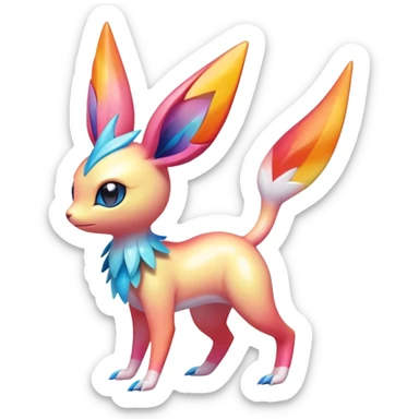 Colorful Shiny Exotic Victini-Salandit-Aurorus-Sylveon-Fakémon-hybrid-creature (full body)  sticker