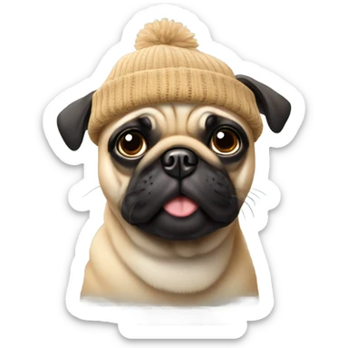 Fawn pug wearing beanie sticker