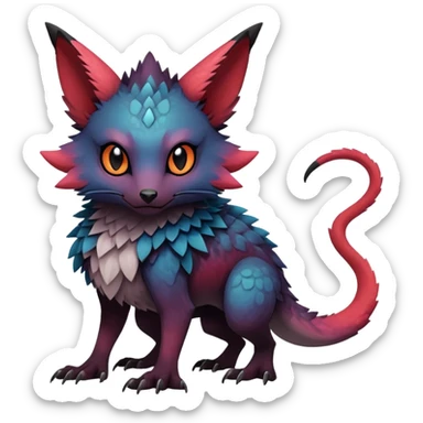Gothic reddish Dark bright warm-gradient edgy exotic anthropomorphic painted Fakémon-Pokémon-Trico-Vernid-creature sticker