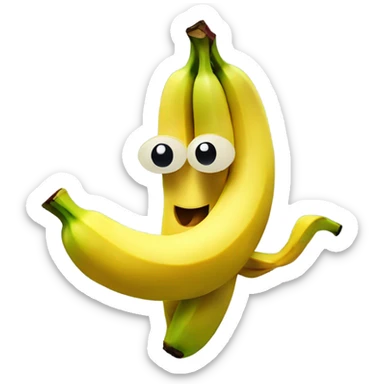 Two headed banana holding an apple sticker