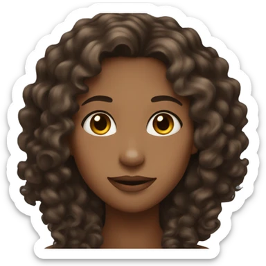 pretty brown woman with long curly dark brown hair and blushing sticker