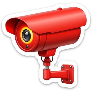 Minimalist emoji-style sticker of a CCTV camera with a glowing red record light, facing forward. Flat icon, grayscale with small red accent.
 sticker