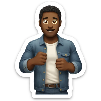 A guy with fistbump on his chest sticker