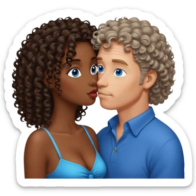 middle age blue eyed white man kissing a sexy dark skin girl curly locks sticker