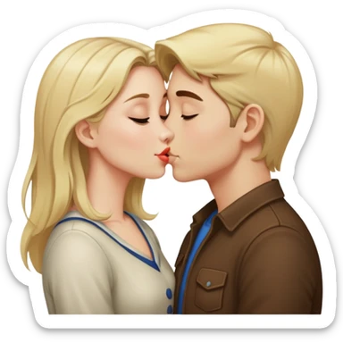 Girl with blonde-brunet hair kiss boy sticker