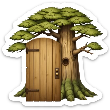 large and old pine tree with door sticker