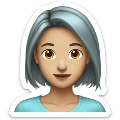 A straight haired girl with brown hair and highlights of light blue hair sticker