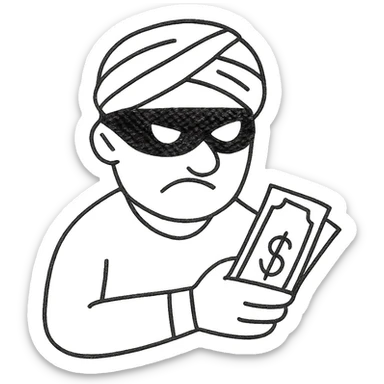 black robber holding cash, wearing a turban sticker