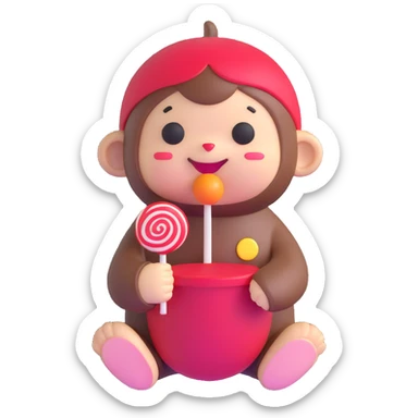 cute Monchichi plush toy with a lollipop sticker