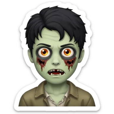 a boy with wavy hair, a zombie-shaped mouth piercing hum, and black hair sticker