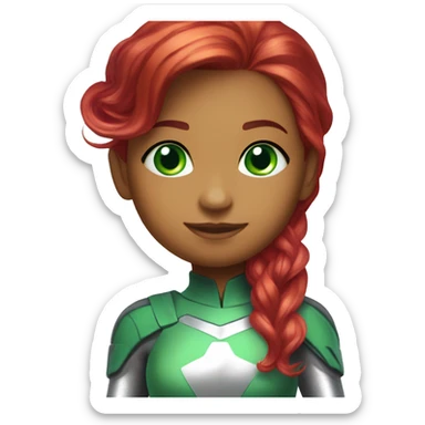 dc comics starfire red hair; purple silver spacesuit; jade green eyes sticker
