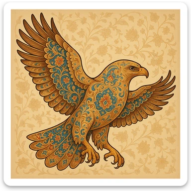 soaring eagle of Persia with decorative Persian motifs and elegant wings sticker
