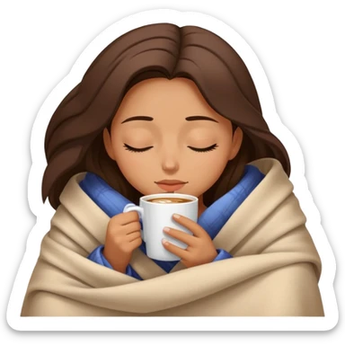 girl inside a blanket sipping coffee eyes closed sticker