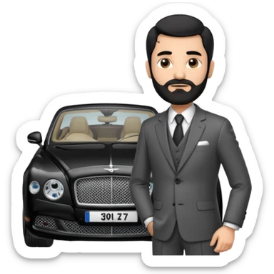 Professor Bentley Dyed black gray hair  frencb beard graying indian guy in suit with a bentley car sticker