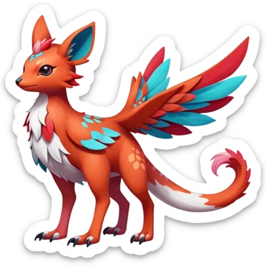 cool exotic Falvie-Fionbri-fantasy-creature-Fakémon-Pokémon, full body, with markings sticker